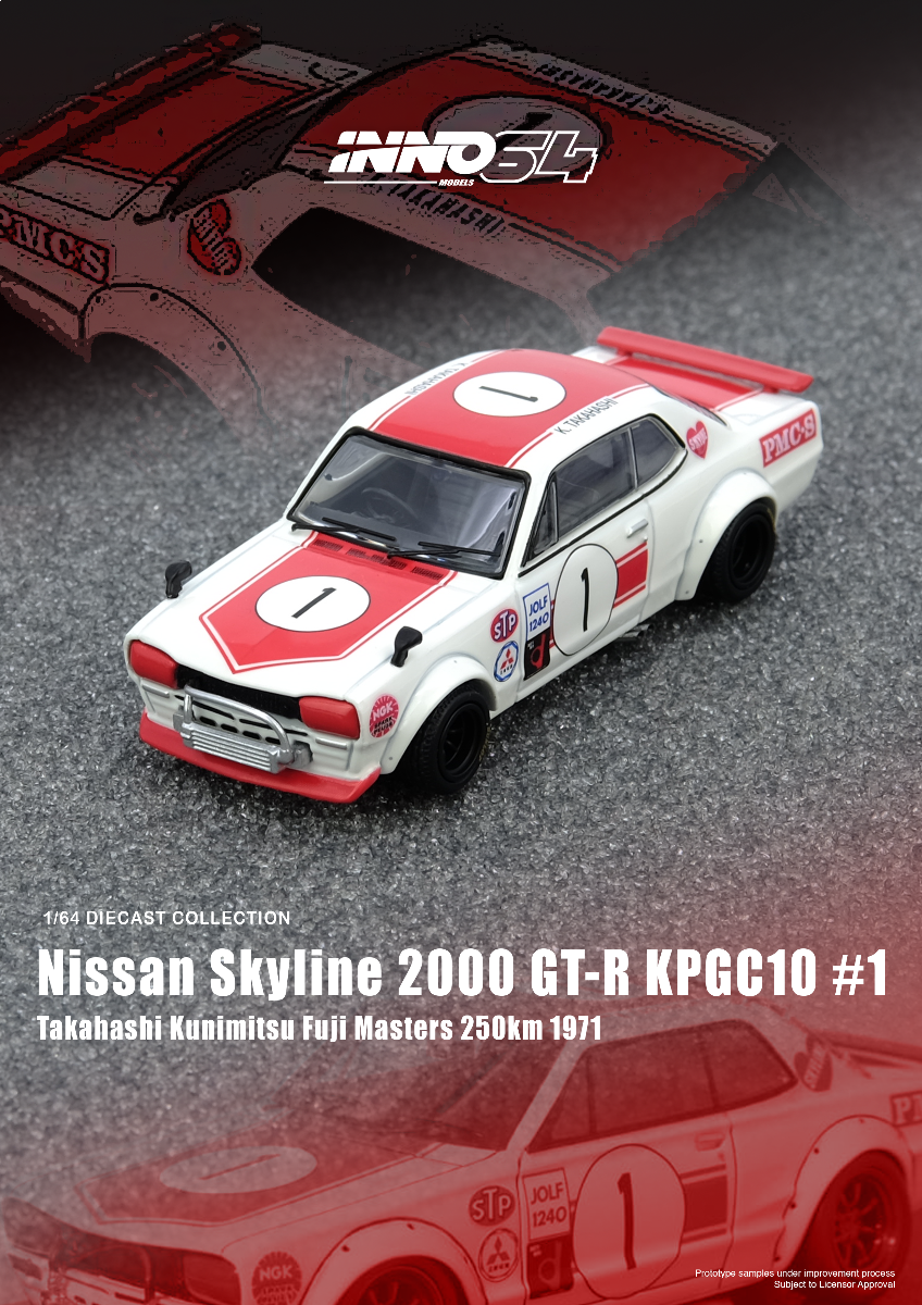 Inno64 Nissan Skyline 2000 GT-R KPGC10 #1 Takahashi Kunimitsu Fuji Masters 250km 1971 IN64-KPGC10-FM1971 1/64 Die Cast