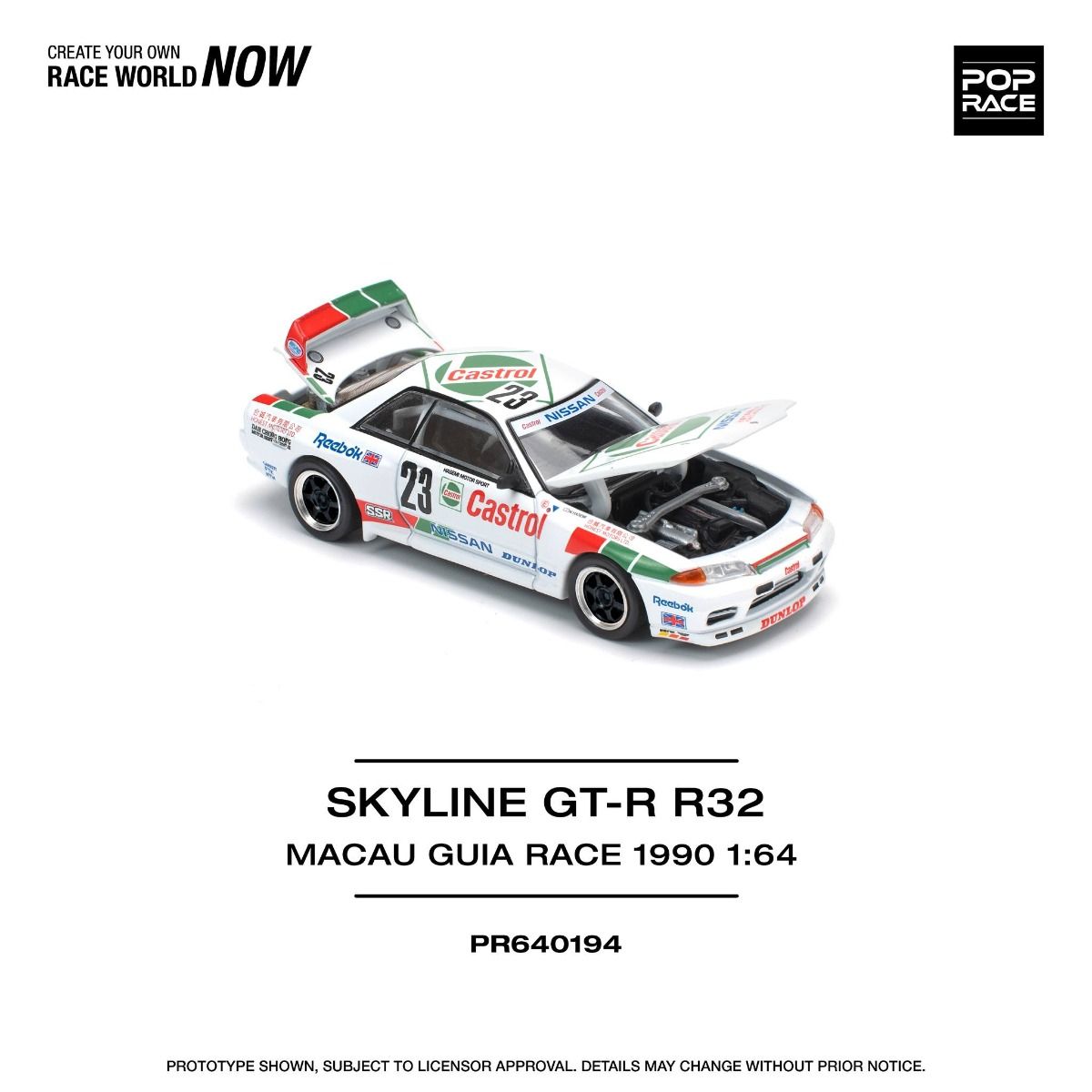 Pop Race Nissan Skyline GT-R R32 Macau Guia Race 1990 PR640194 1/64 Diecast