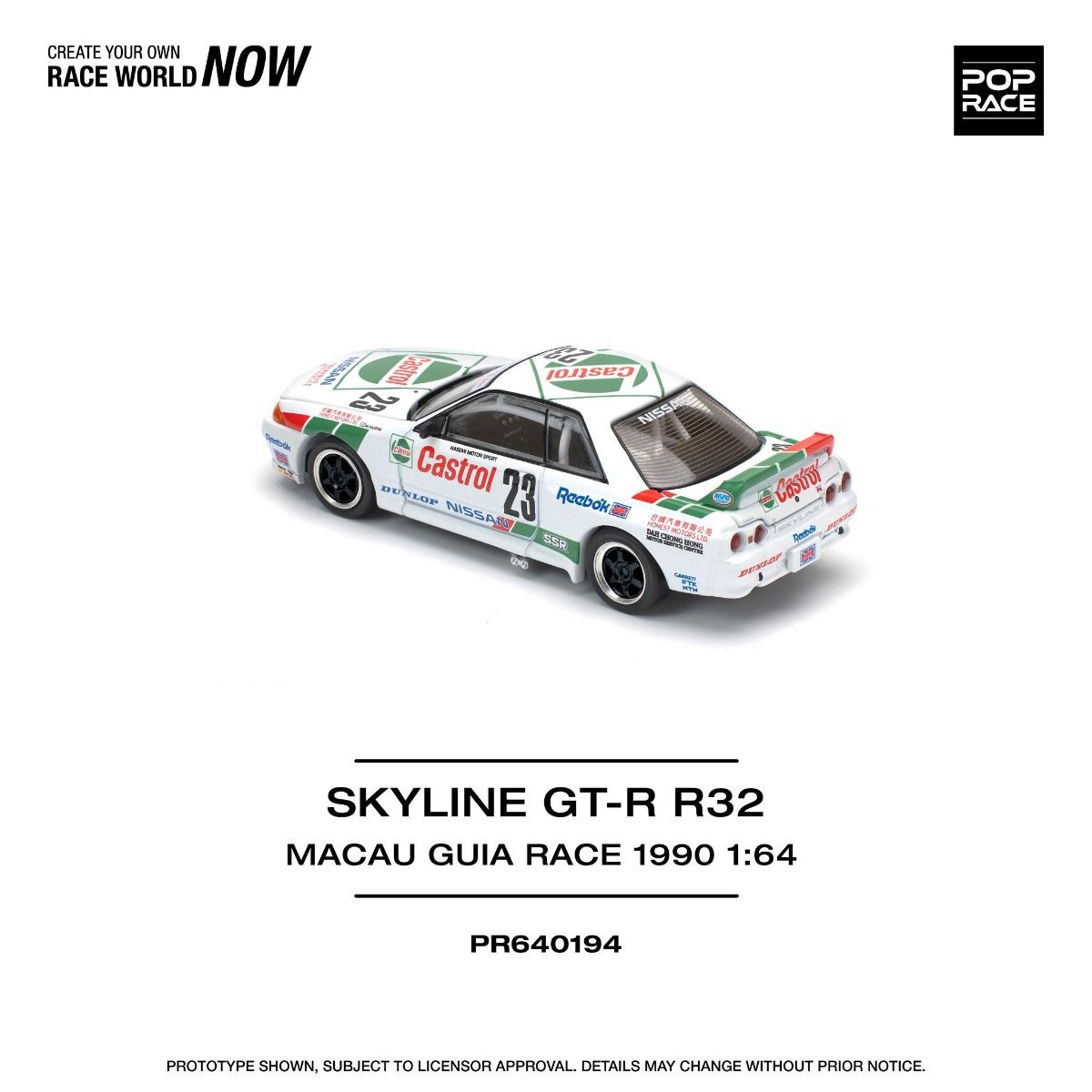 Pop Race Nissan Skyline GT-R R32 Macau Guia Race 1990 PR640194 1/64 Diecast