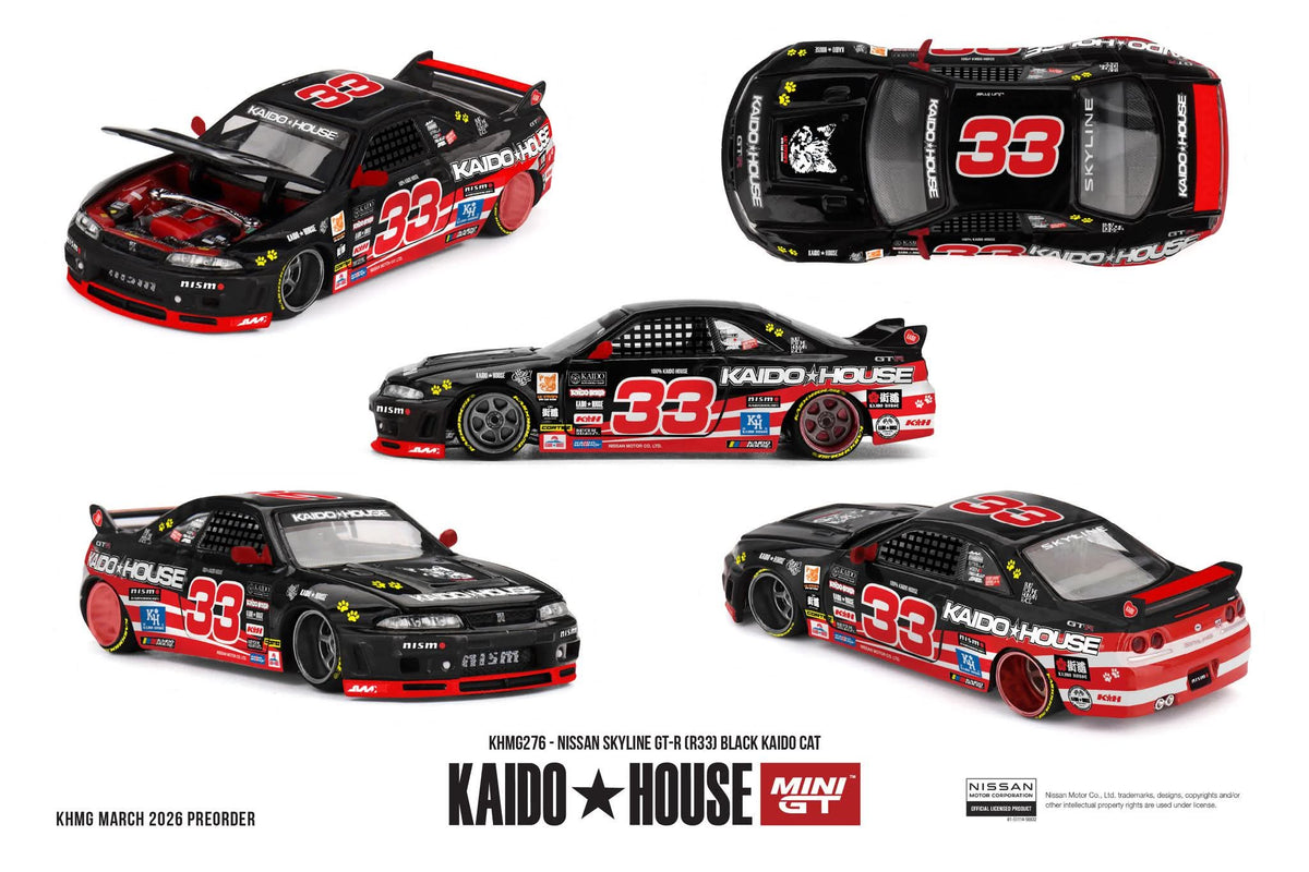 Kaido House Nissan Skyline GT-R R33 Black Kaido Cat KHMG276 1/64 Diecast