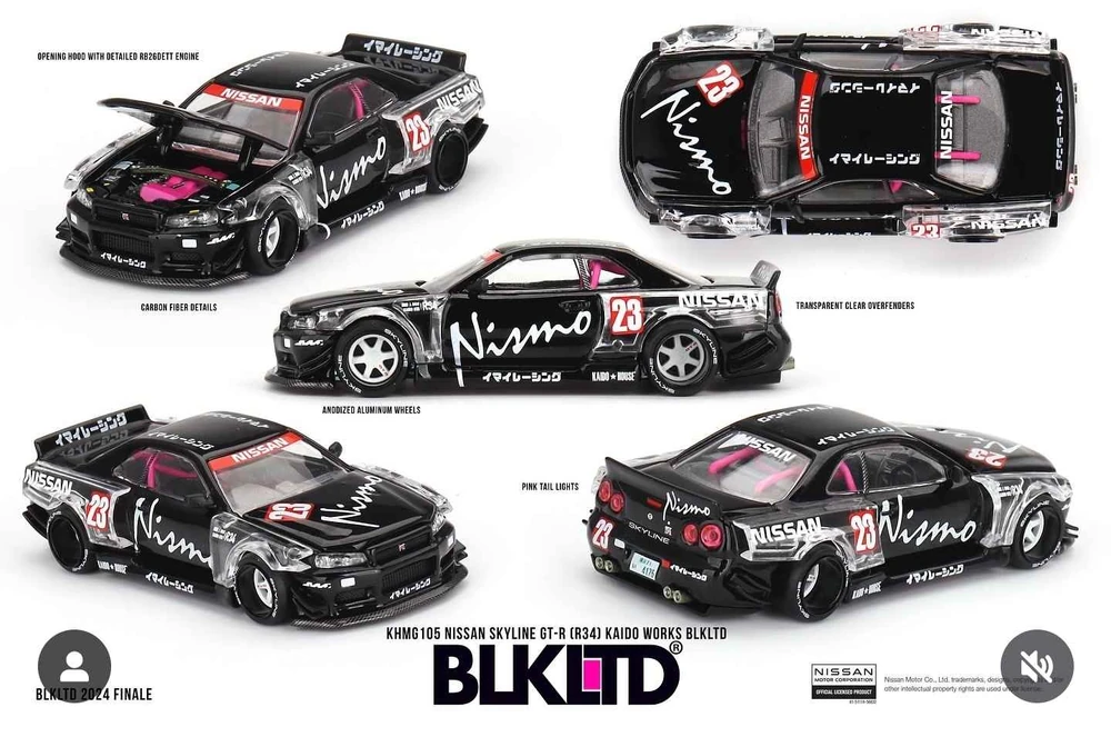 Kaido House & Pin Nissan Skyline GT-R R34 Kaido Works Black Limited KHMG105 1/64 Diecast