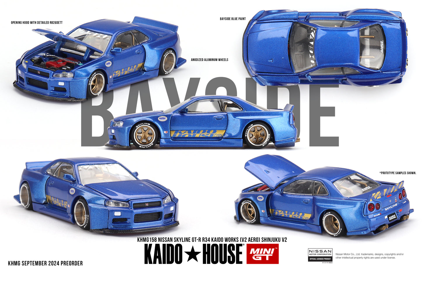 Kaido House Mini GT Nissan Skyline GT-R R34 Kaido Works V2 Aero Shinjuku V2 KHMG158 1/64 Die Cast