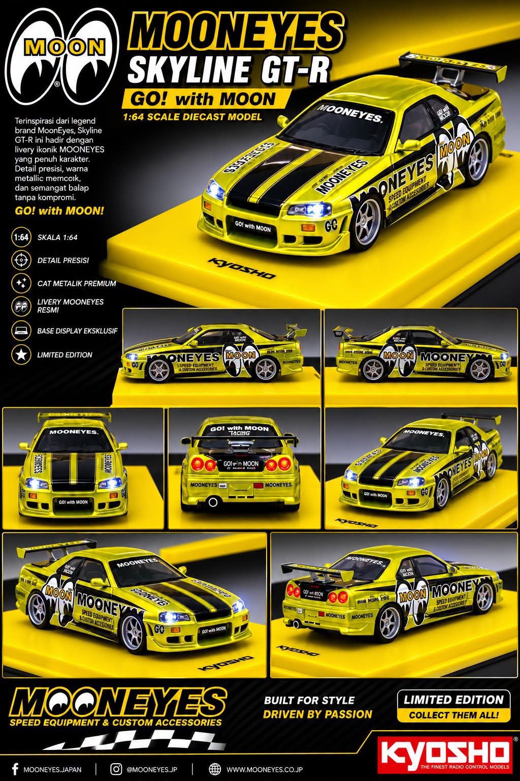 Kyosho Nissan Skyline GT-R R34 MoonEyes MOTN Art of Speed AOS 2026 1/64 Diecast