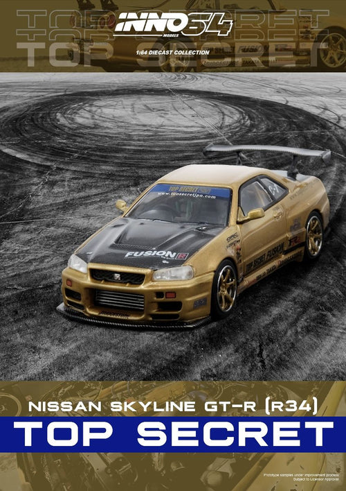Inno64 Nissan Skyline GT-R R34 Top Secret IN64-R34TS-GOLD 1/64 Die Cast