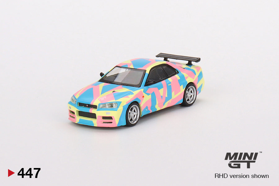 Mini GT Nissan Skyline GT-R R34 V-Spec ll MINI GT Digital Camouflage Yellow MGT00447 1/64 Die Cast