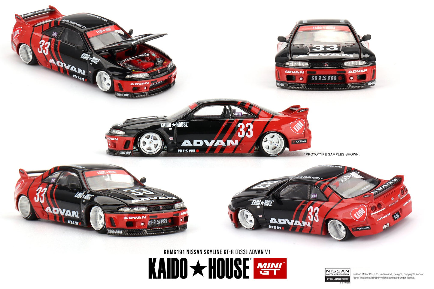 Kaido House Nissan Skyline GT-R (R33) Kaido Works ADVAN KHMG191 1/64 Diecast