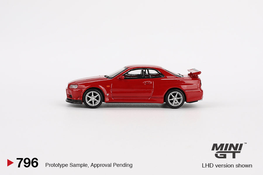 Mini GT Nissan Skyline GT-R (R34) V-Spec Active Red Blister Packaging MGT00796BL 1/64 Diecast