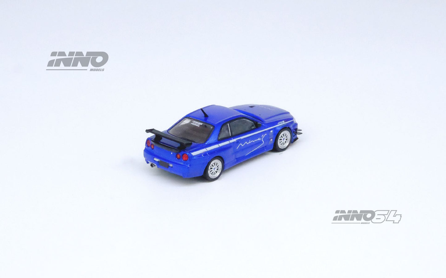 Inno64 Nissan Skyline GT-R (R34) V-Spec Tuned by Mine's Blue 1/64 Diecast