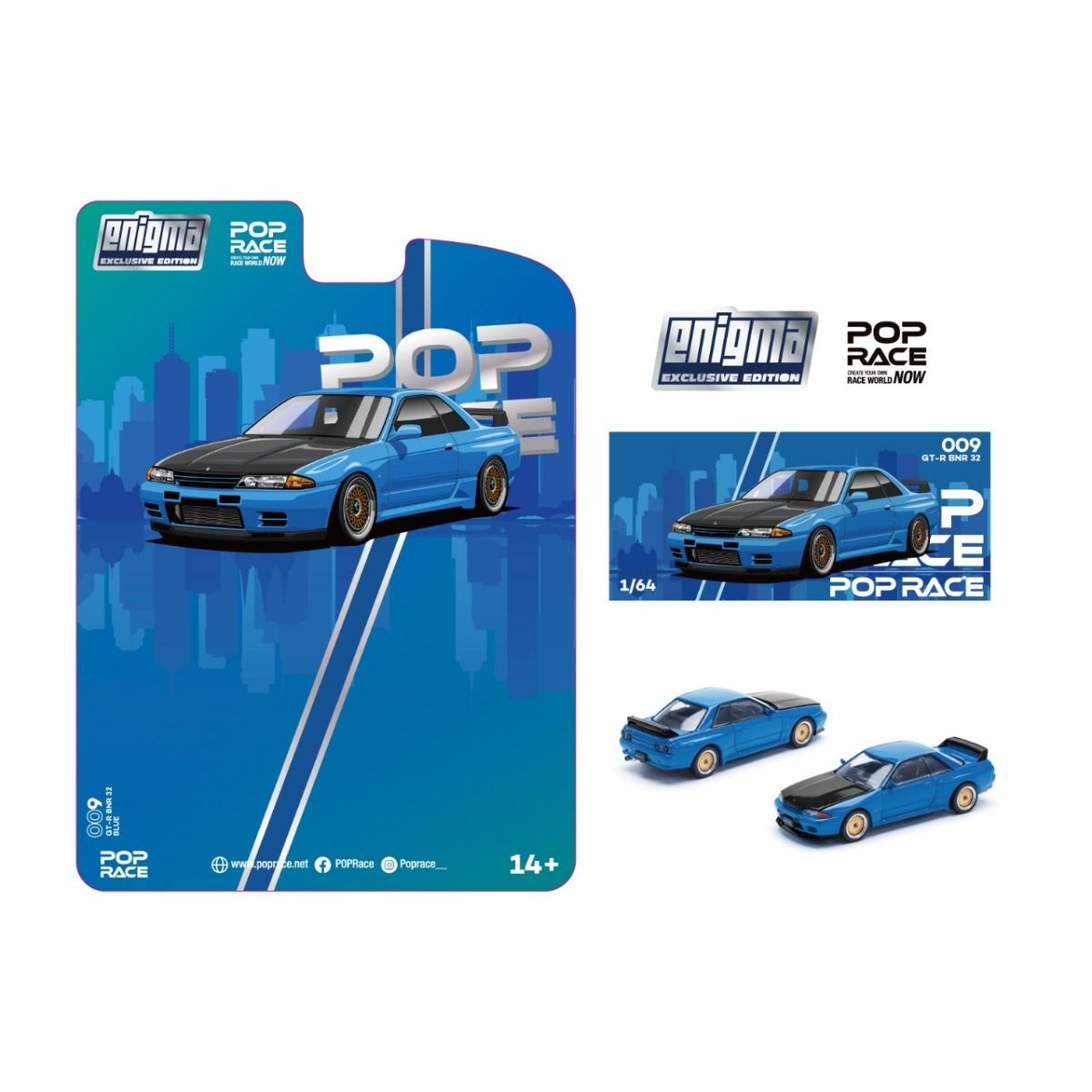 Pop Race CHASE Nissan Skyline R32 Bayside Blue Enigma Exclusive PRE009 1/64 Diecast