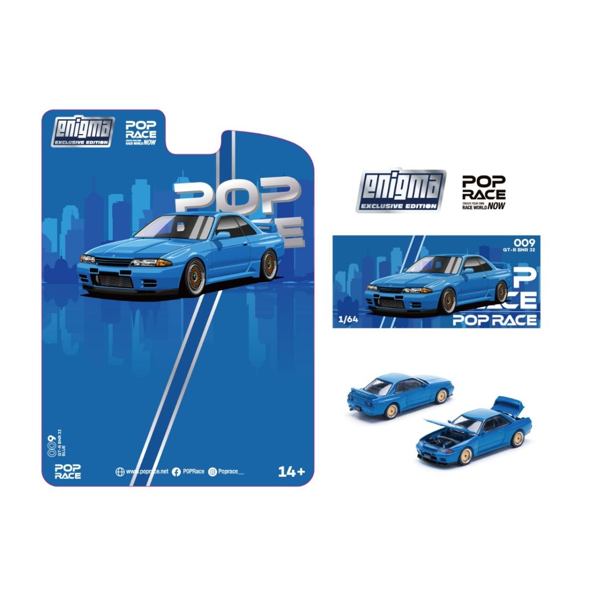 Pop Race Nissan Skyline R32 Bayside Blue Enigma Exclusive PRE009 1/64 Diecast