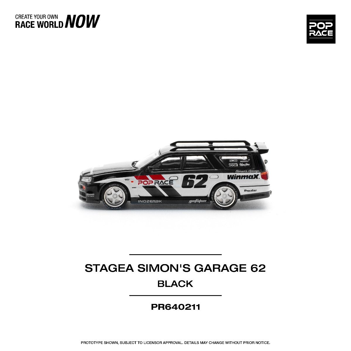 Pop Race Nissan Stagea Simon's Garage #62 Black PR640211 1/64 Diecast