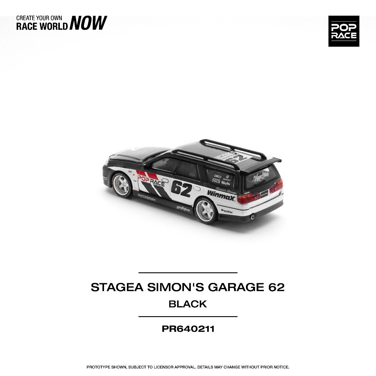 Pop Race Nissan Stagea Simon's Garage #62 Black PR640211 1/64 Diecast