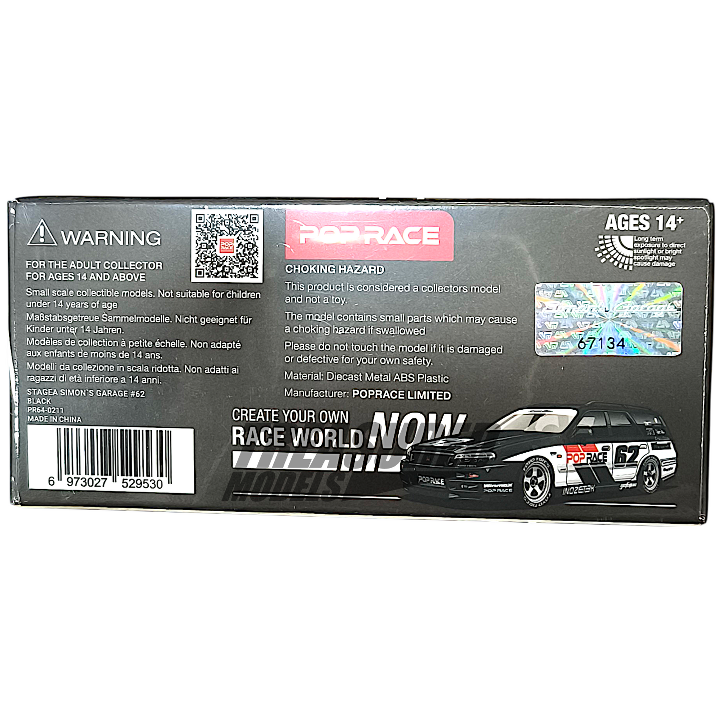 Pop Race Nissan Stagea Simon's Garage #62 Black PR640211 1/64 Diecast