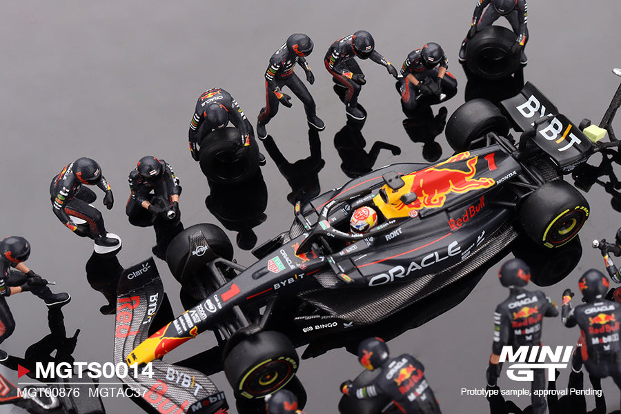Mini GT Oracle Red Bull Racing RB19 #1 Max Verstappen 2023 F1 2023 Japanese Grand Prix Pit Crew Set MGT00876 MGTAC37 MGTS0014 1/64 Diecast