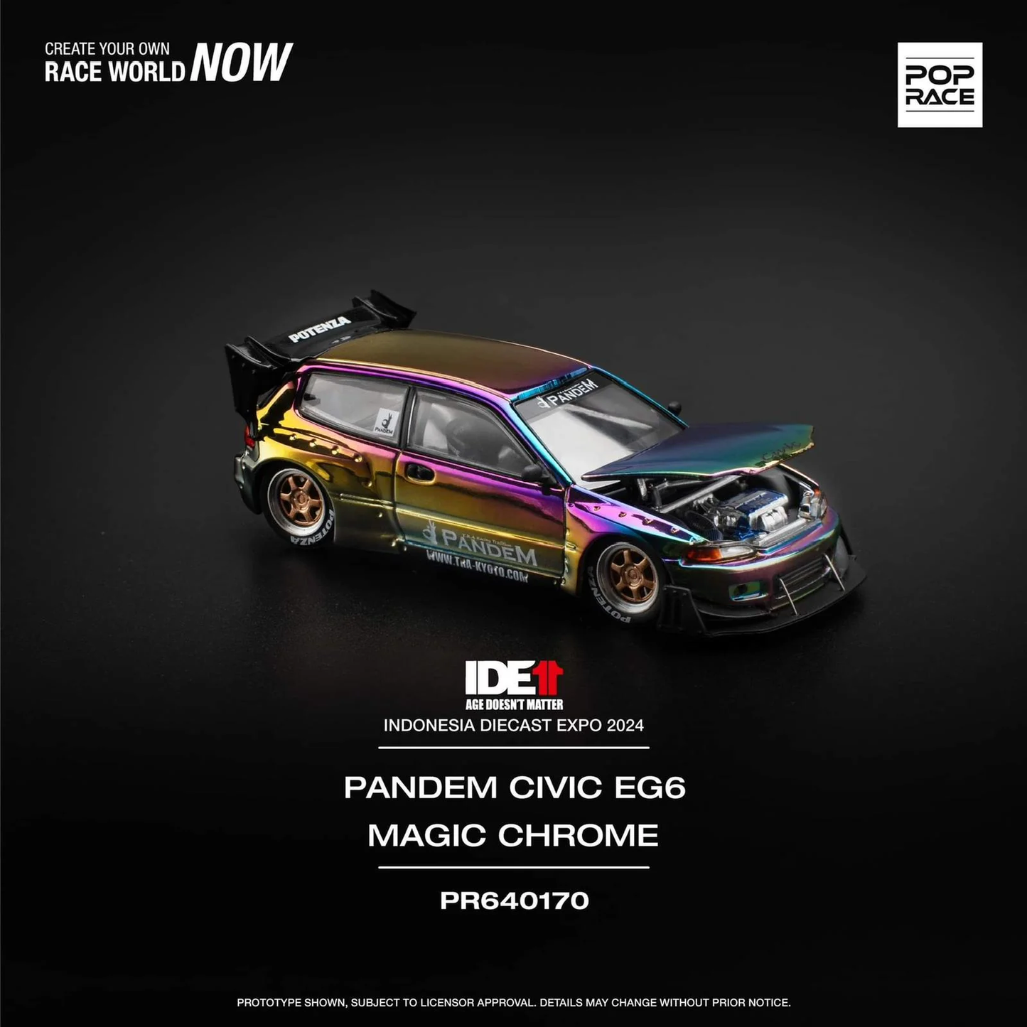 Pop Race Pandem Civic EG6 Magic Chrome IDE Exclusive PR640170 1/64 Diecast