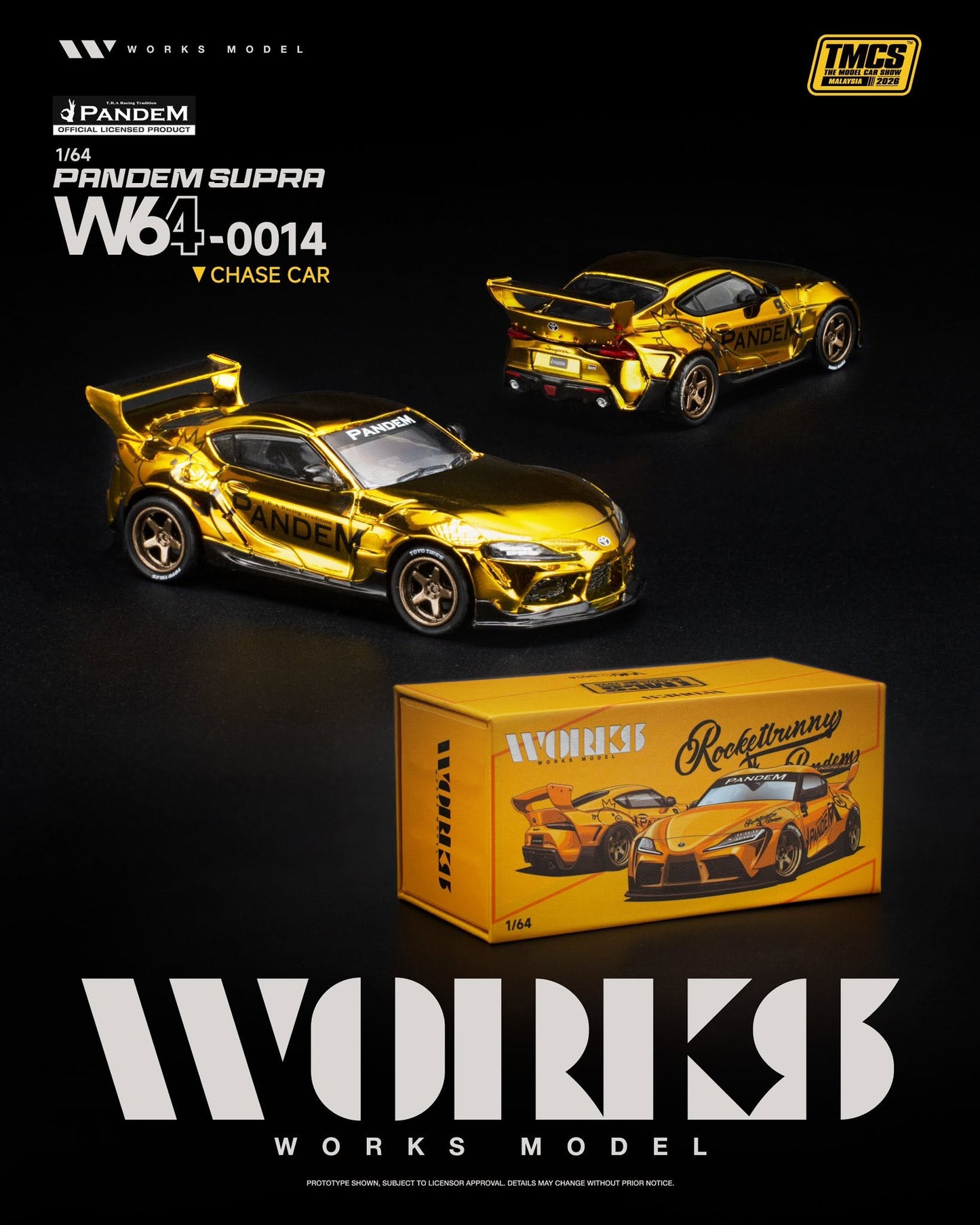 CHASE! Works Model Pandem Supra Yellow Chrome TMCS 2026 W640014 1/64 Diecast