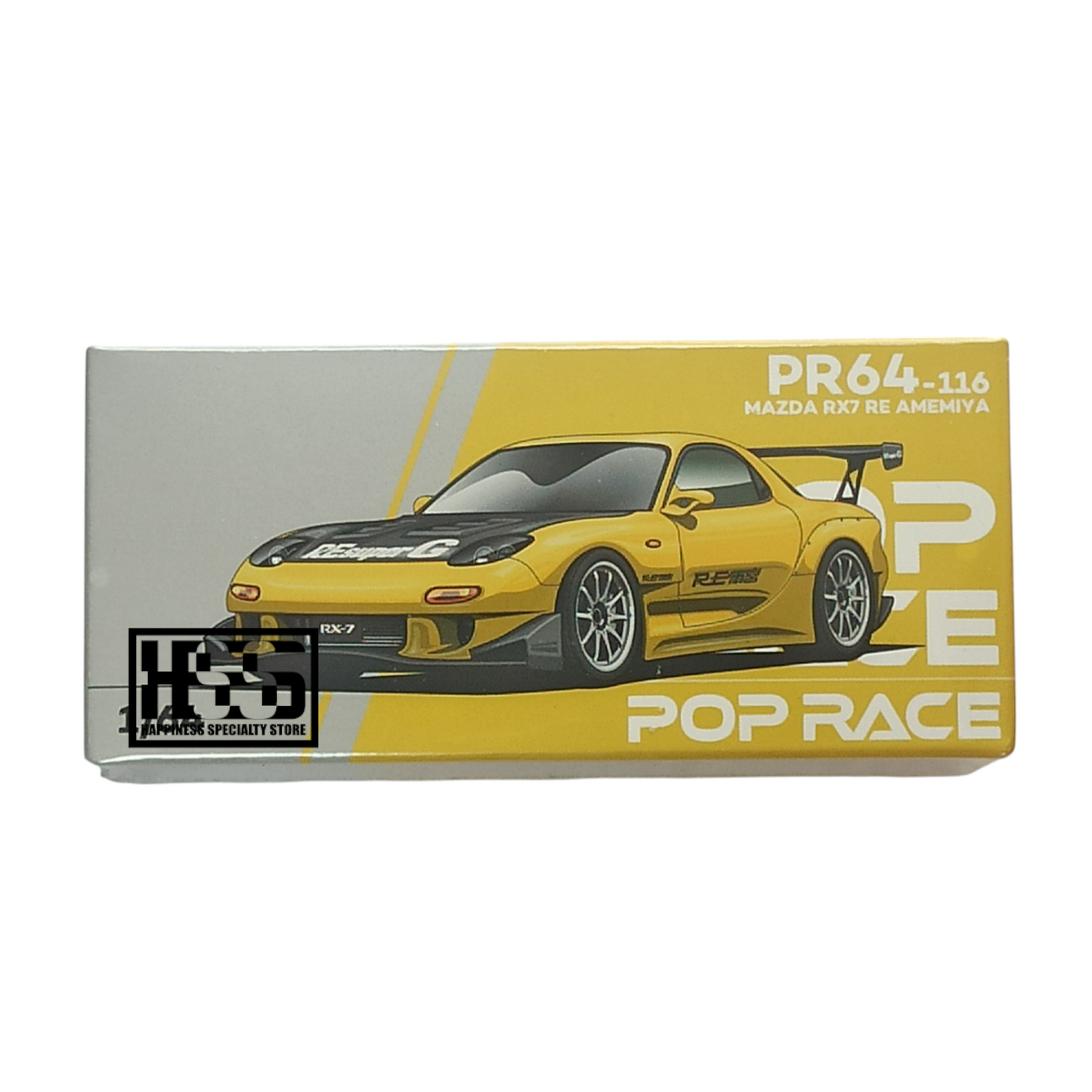 Pop Race Mazda RX-7 FD3S RE-AMEMIYA Yellow PR64-116 1/64 Die Cast