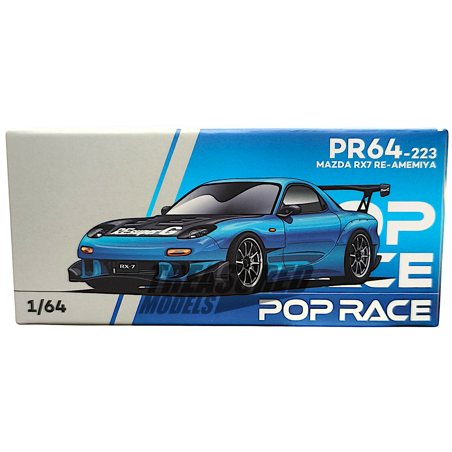 Pop Race Mazda RX7 RE-Amemiya Widebody Blue Chrome PR640223 1/64 Diecast