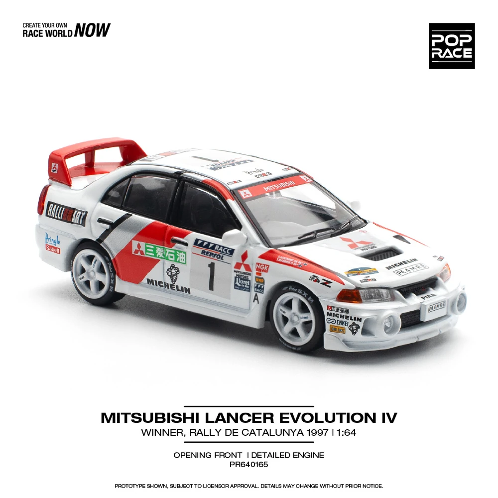 Pop Race Mitsubishi Lancer Evolution IV 1997 Catalunya Winner PR64-165 1/64 Die Cast