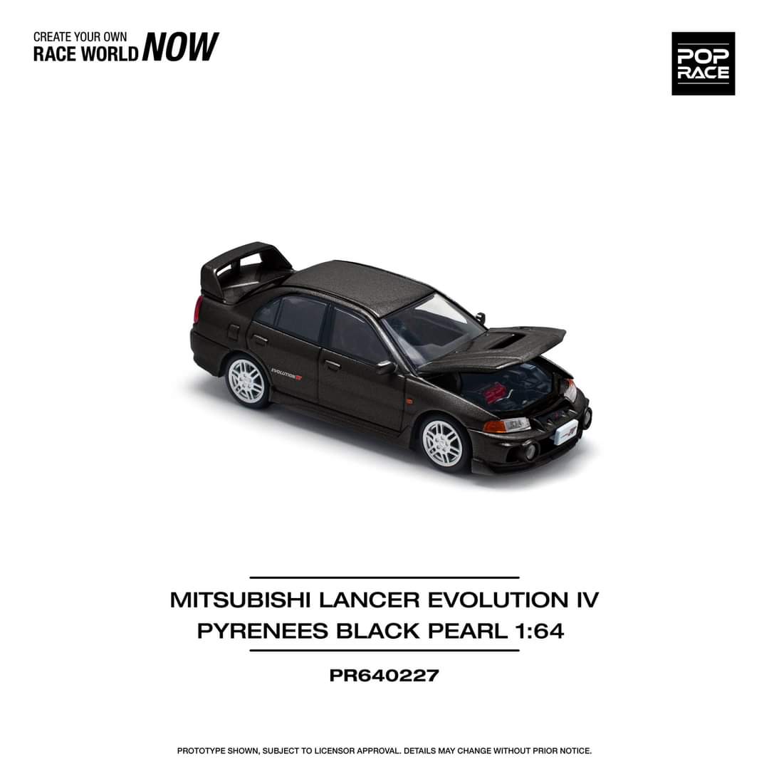 Pop Race Mitsubishi Lancer Evolution IV Pyrenees Black Pearl PR640227 1/64 Die Cast