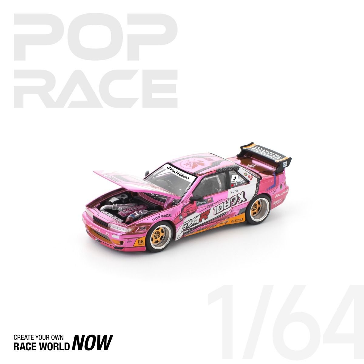 Pop Race Nissan Pandem Silvia S13 EVA RT Production Model Custom Type-08 x 1087X PR640241 1/64 Die Cast
