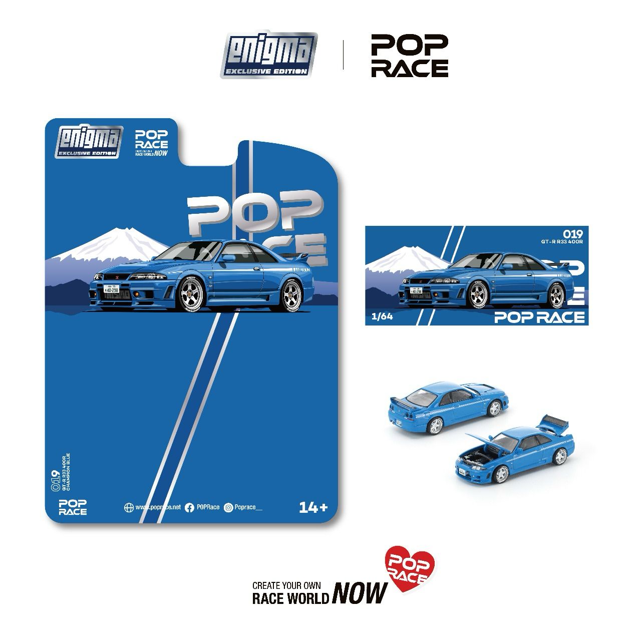 Pop Race Nissan Skyline GT-R R33 Nismo 400R Championship Blue Enigma Exclusive PRE019 1/64 Die Cast