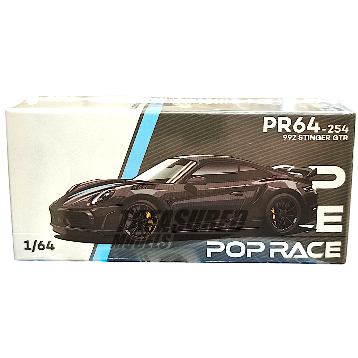 Pop Race Porsche 992 Stinger GTR Carbon Edition Blue Line PR640254 1/64 Diecast
