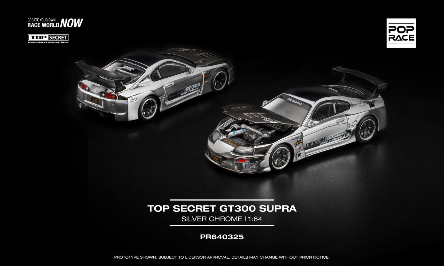 Pop Race Toyota Supra Top Secret GT300 Silver Chrome PR640325 1/64 Diecast