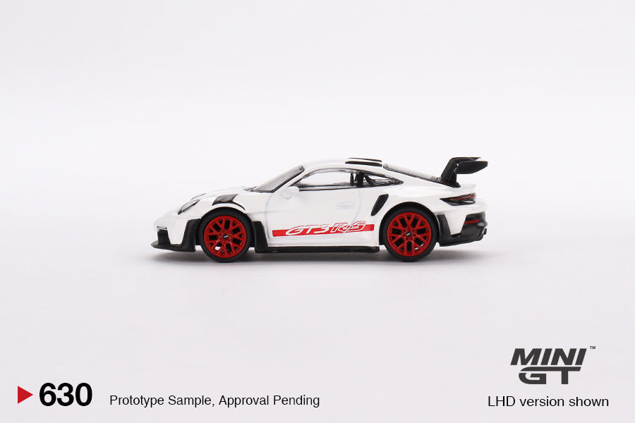 Mini GT Porsche 911 992 GT3 RS White with Pyro Red Accent Package MGT00630 1/64 Die Cast