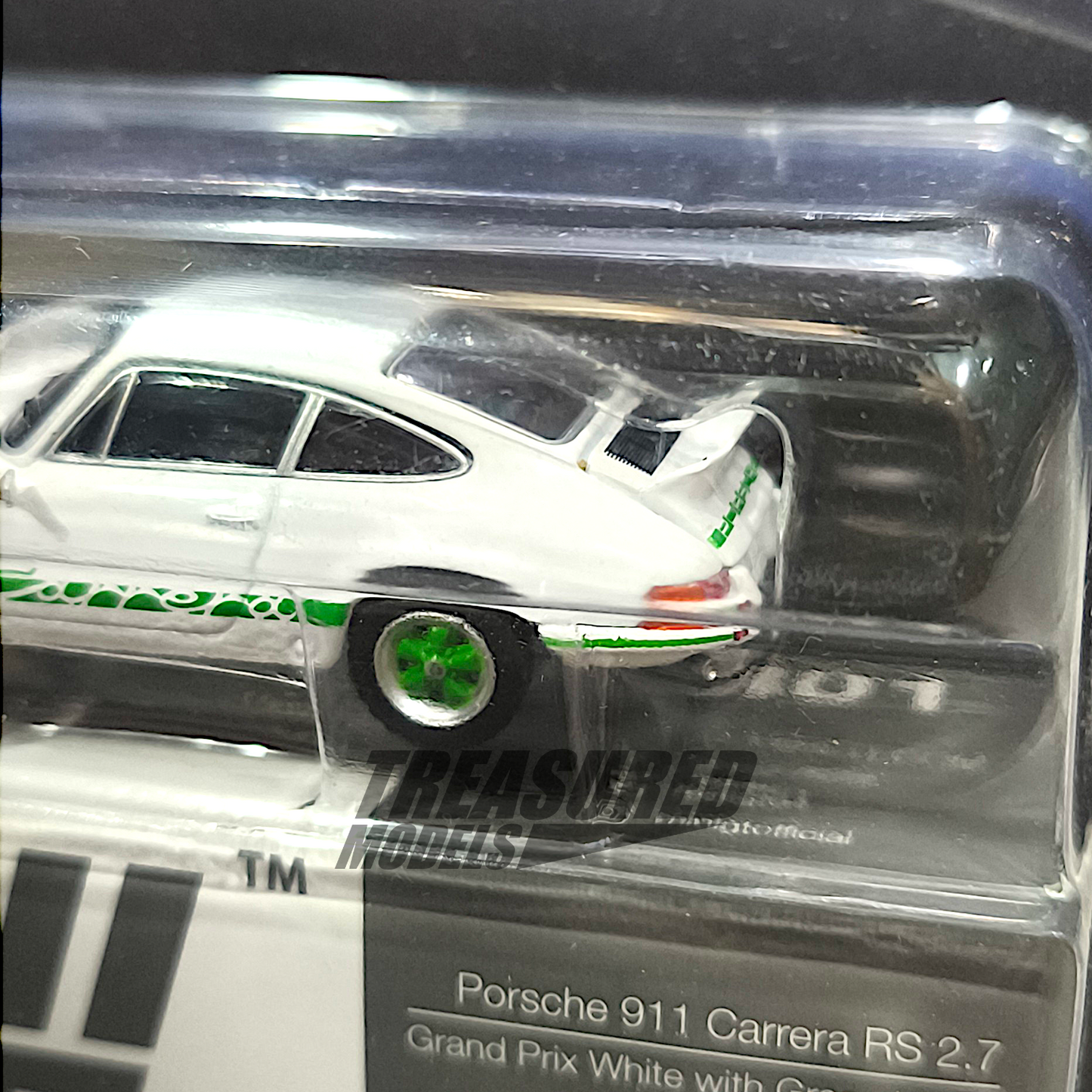 Mini GT Porsche 911 Carrera RS 2.7 Grand Prix White with Green Livery Blister Packaging MGT00801 1/64 Diecast