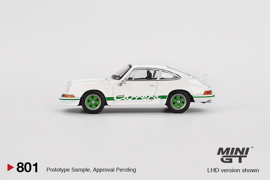 Mini GT Porsche 911 Carrera RS 2.7 Grand Prix White with Green Livery MGT00801 1/64 Die Cast