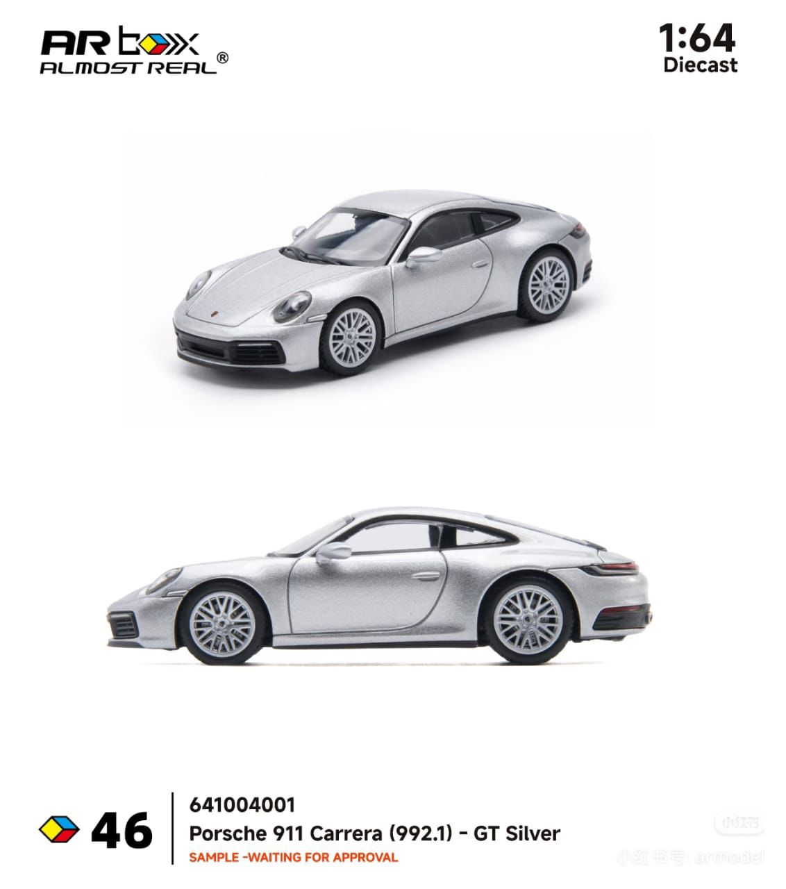 Almost Real AR Box Porsche 911 Carrera (992.1) GT Silver 46 641004001 1/64 Diecast