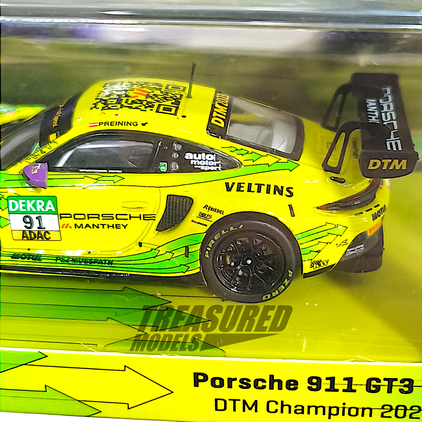 Tarmac Works Porsche 911 GT3 R DTM Champion 2023 Thomas Preining 1/64 Diecast