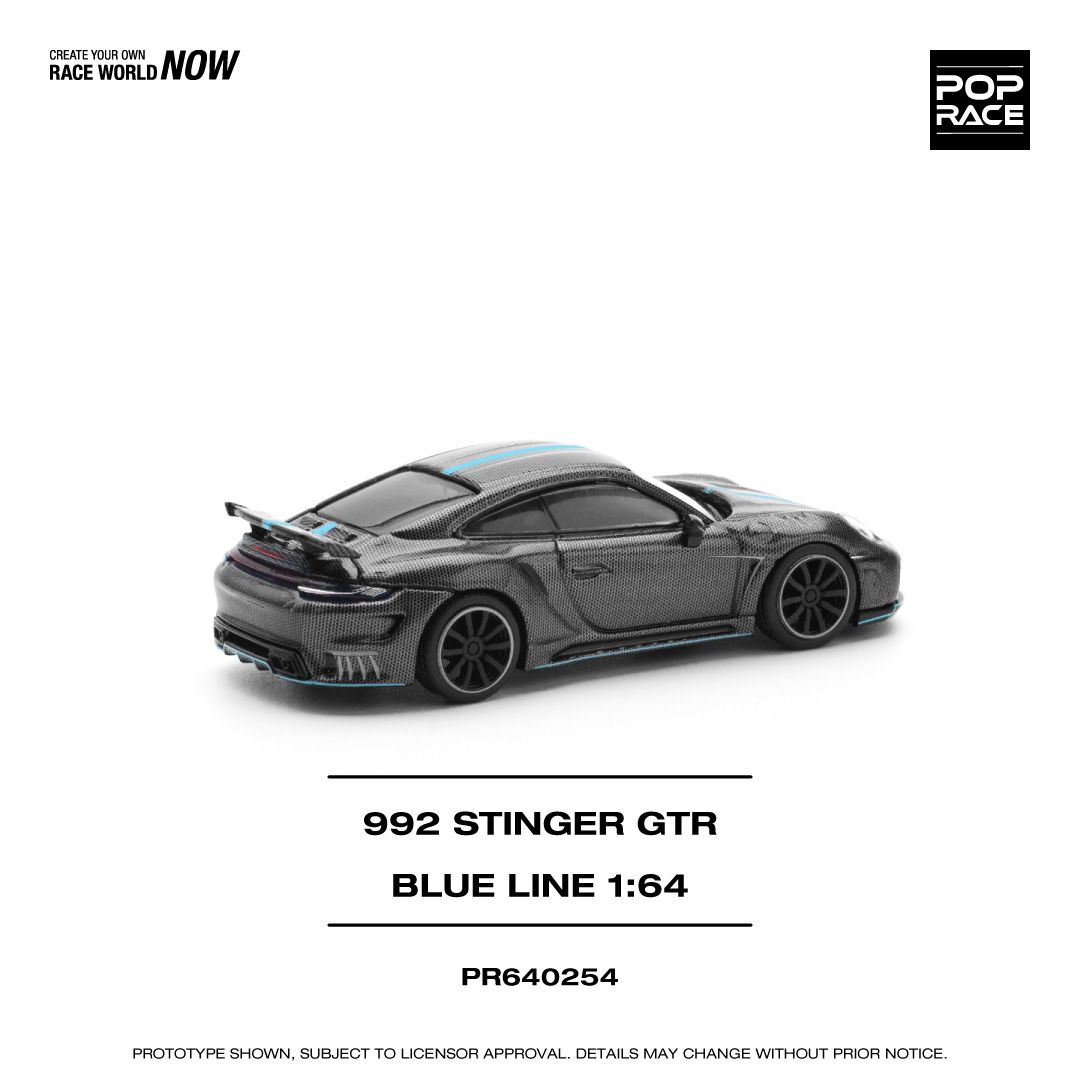 Pop Race Porsche 992 Stinger GTR Carbon Edition Blue Line PR640254 1/64 Diecast
