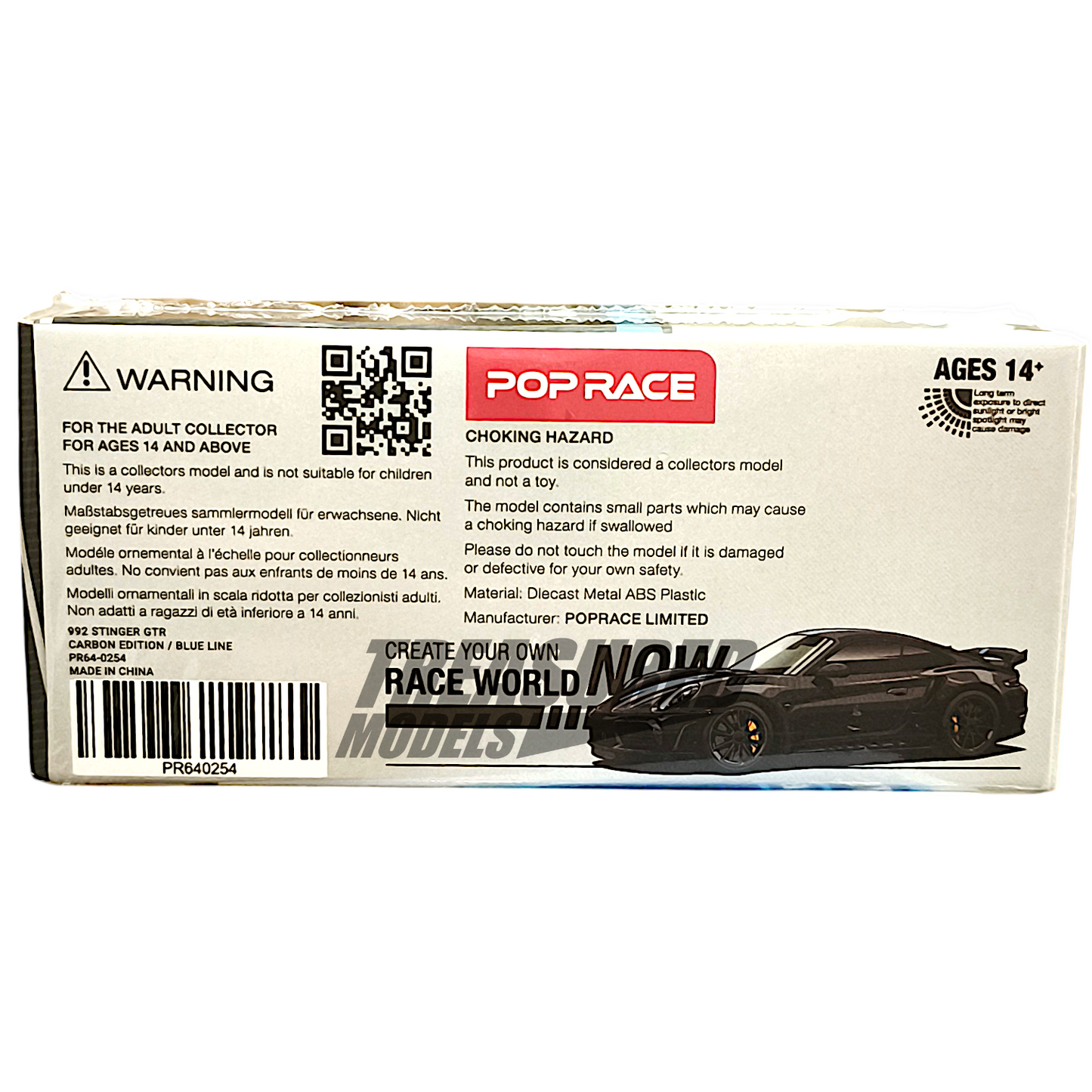 Pop Race Porsche 992 Stinger GTR Carbon Edition Blue Line PR640254 1/64 Diecast
