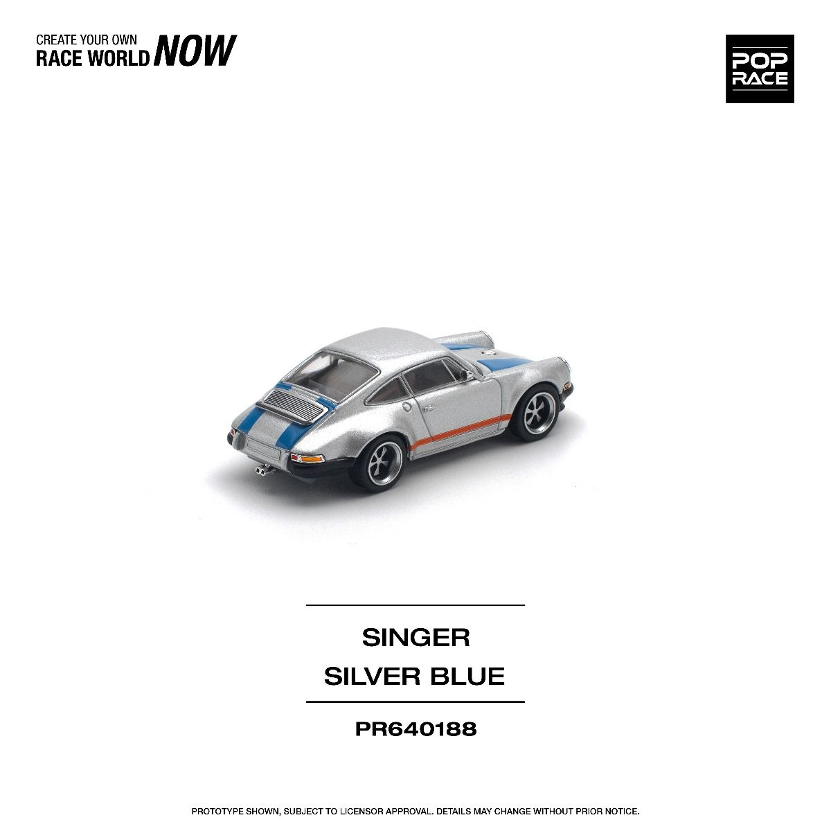 Pop Race Porsche Singer 964 Silver Blue PR640188 1/64 Die Cast