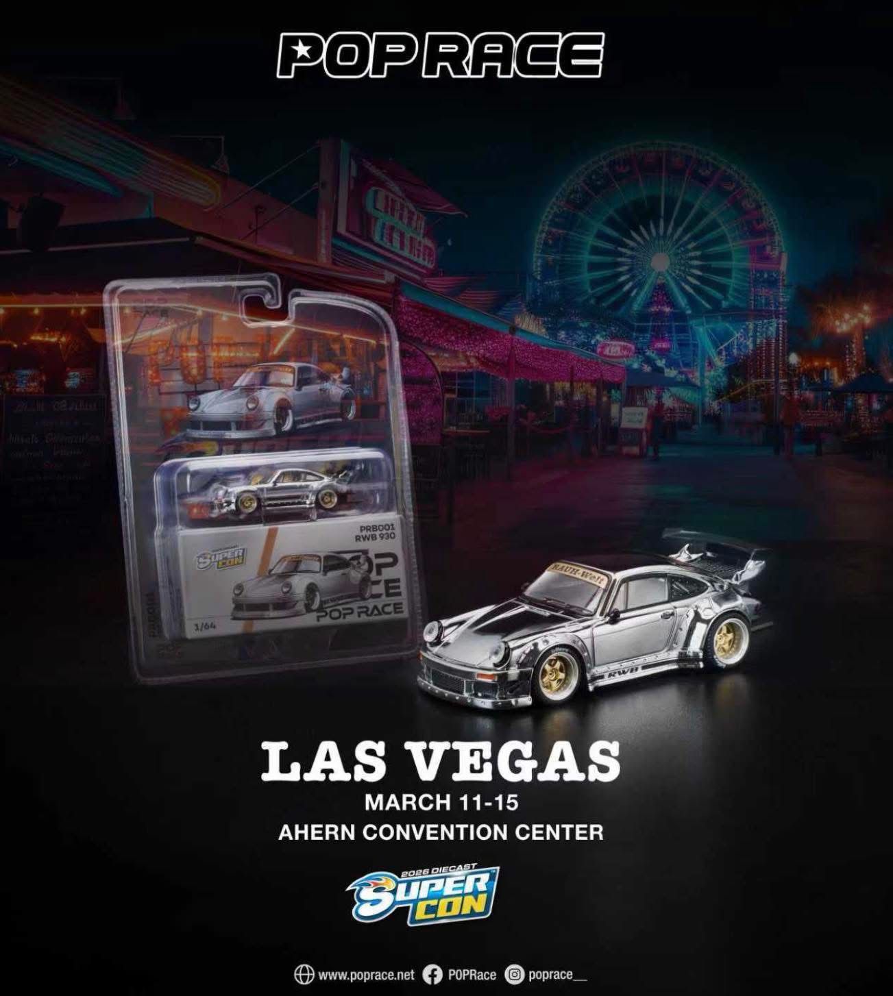 ポップレース 1/64 RWB 930 シルバークローム Pop Race RWB 930 Silver Chrome Diecast Super Con Las Vegas 2026