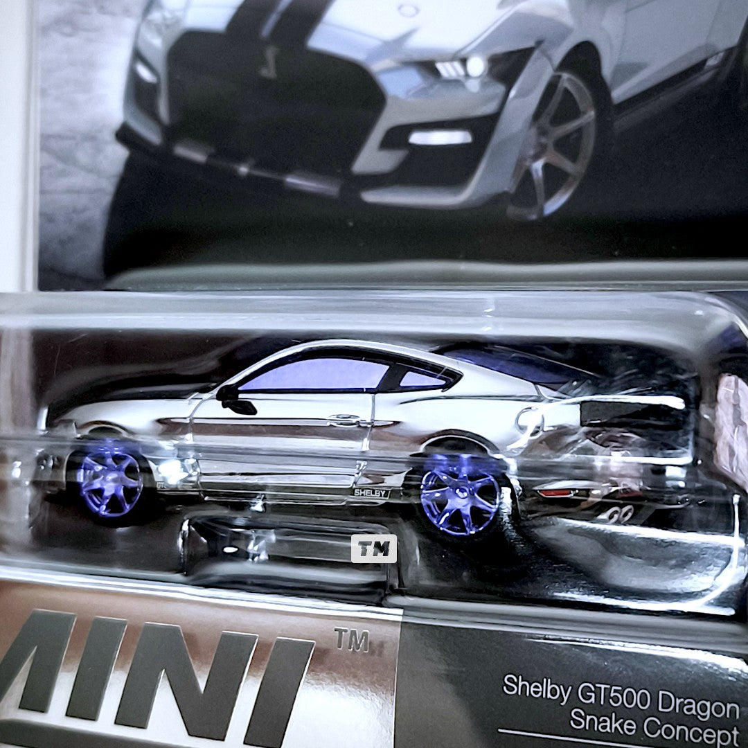 CHASE! MINI GT Shelby GT500 Dragon Snake Concept Chrome Silver Blister Packaging MGT01230-BL 1/64 Diecast