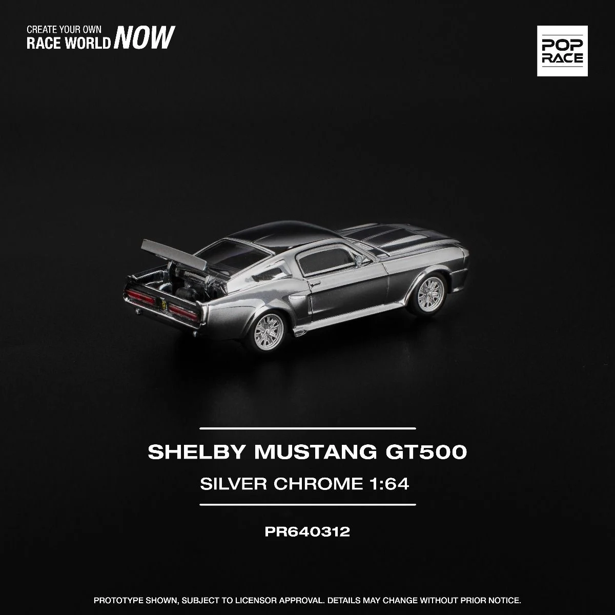Pop Race Shelby Mustang GT500 Silver Chrome PR640312 1/64 Diecast