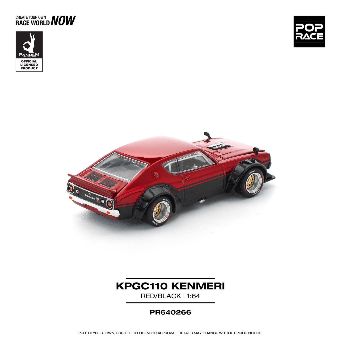 Pop Race Skyline KPGC110 Kenmeri Red Black PR640266 1/64 Diecast