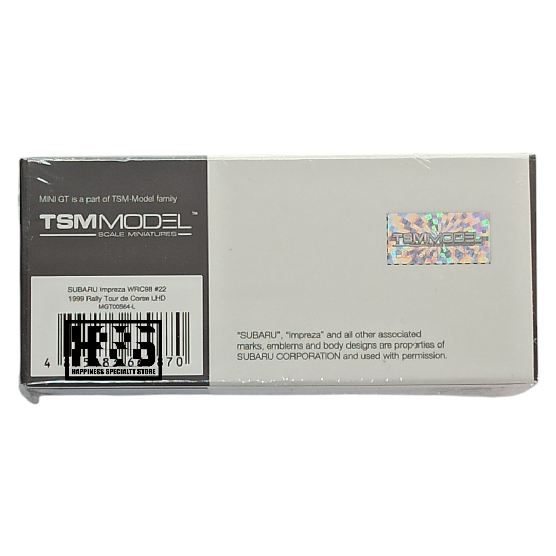 Mini GT Subaru Impreza WBC98 #22 1999 Rally four de Corse 1/64 Die Cast