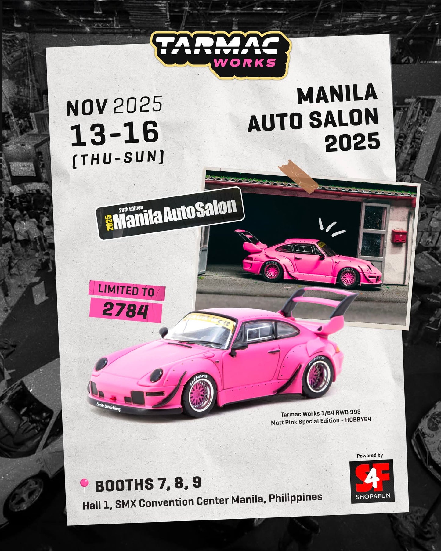Tarmac Works Porsche RWB 993 Matt Pink Special Edition Philippines Diecast Expo PDX2025 1/64 Diecast