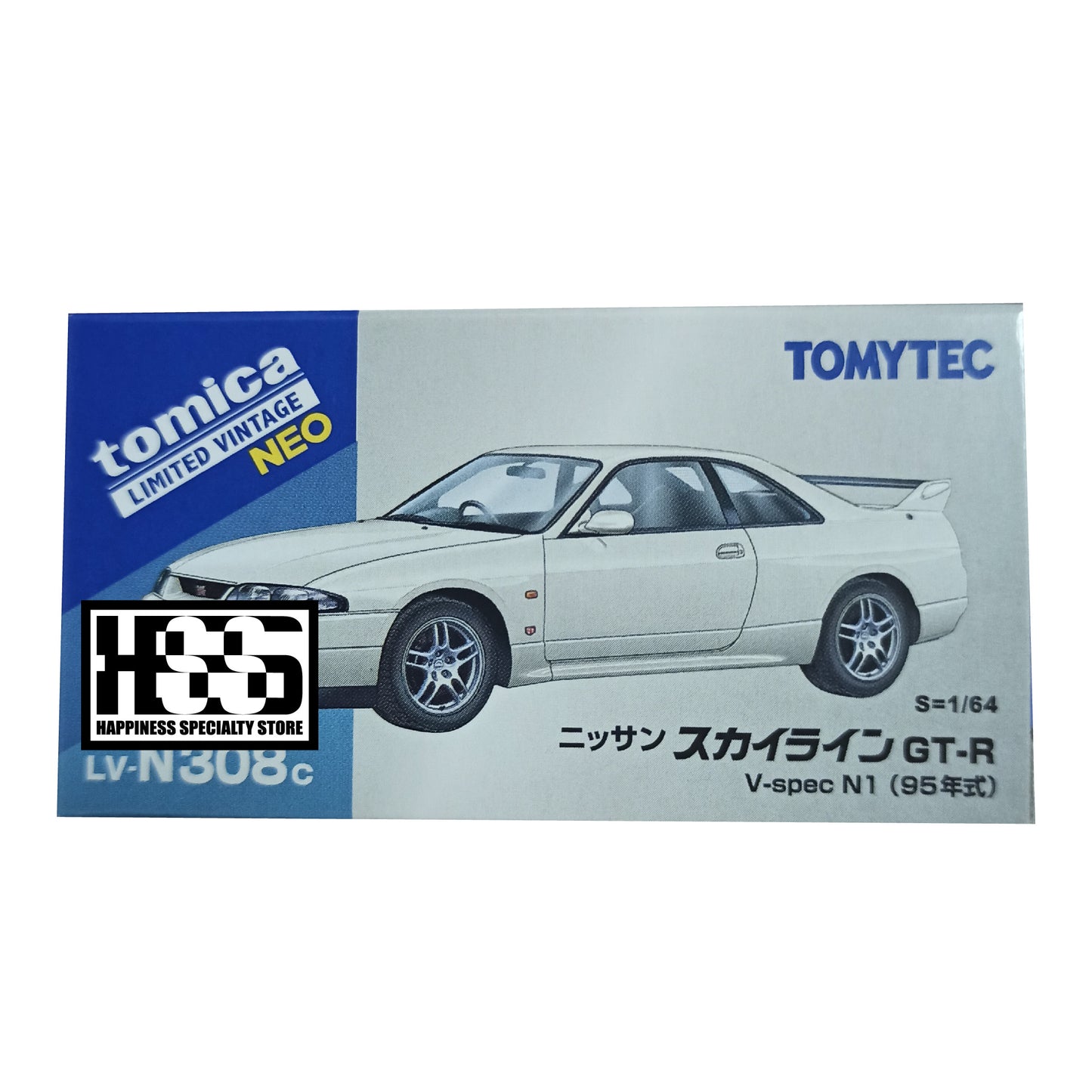 Tomica Limited Vintage Neo LV-N308c GTR Nissan Skyline GT-R V-Spec N1 R33 (95) White 2024 TomyTec 1/64