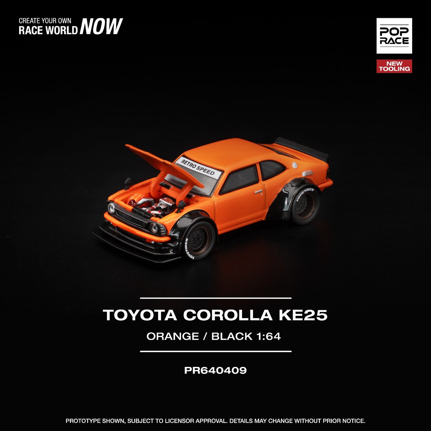 *Pre-Order* Pop Race Toyota Corolla KE25 Orange Black PR640409 1/64 Diecast