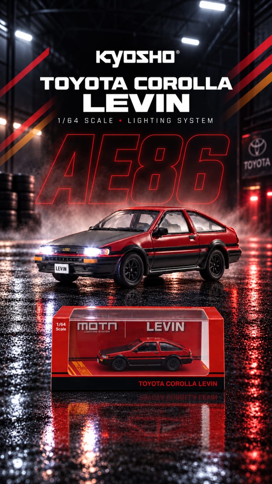 KYOSHO Toyota Corolla Levin AE86 Red MOTN IDE 2026 1/64 Diecast