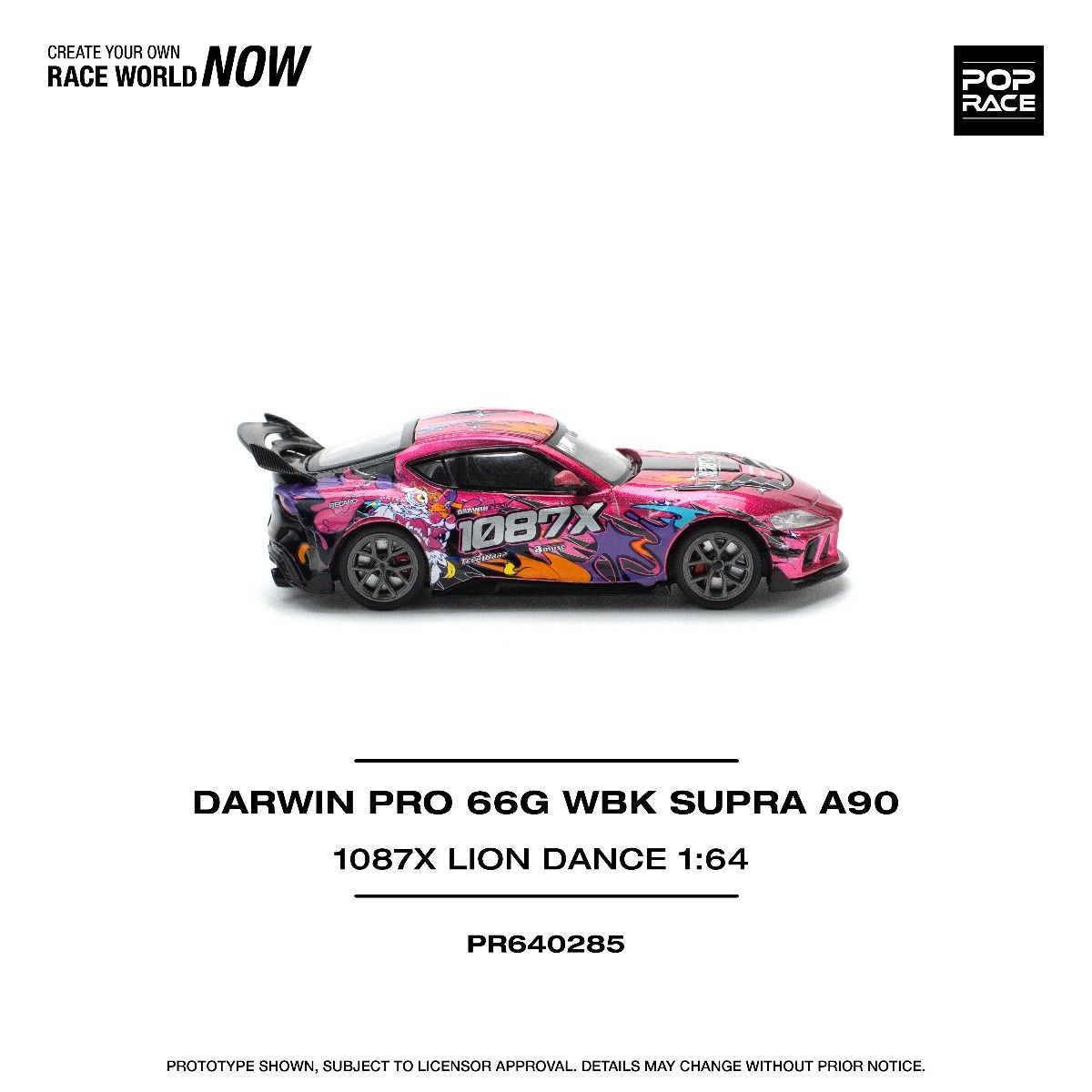 Pop Race Toyota Darwin Pro 66G WBK Supra A90 1087X Lion Dance PR640285 1/64 Die Cast