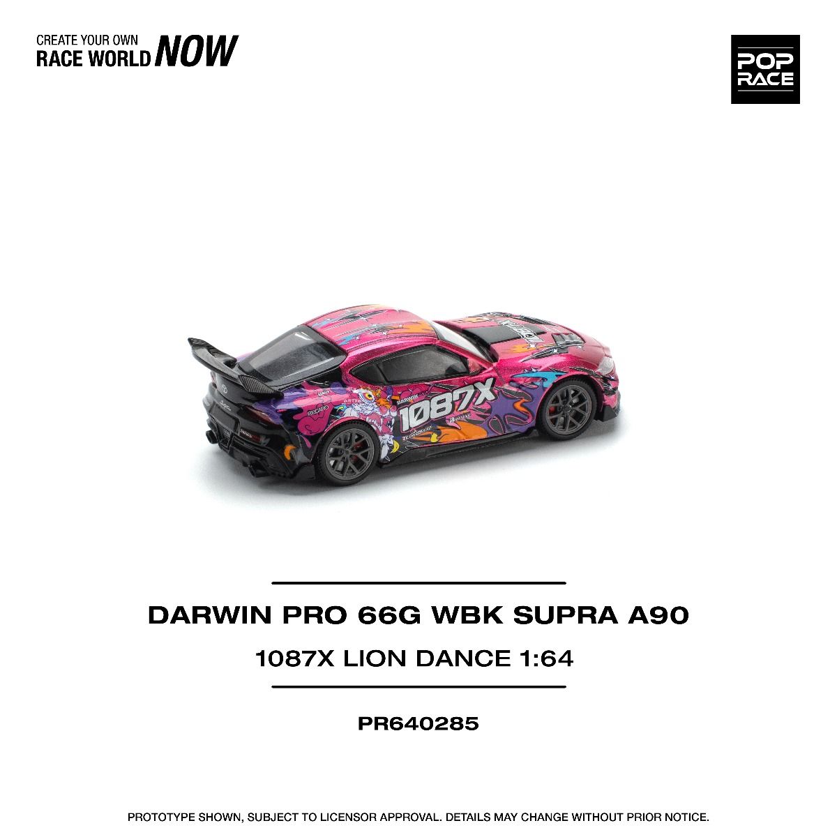 Pop Race Toyota Darwin Pro 66G WBK Supra A90 1087X Lion Dance PR640285 1/64 Die Cast