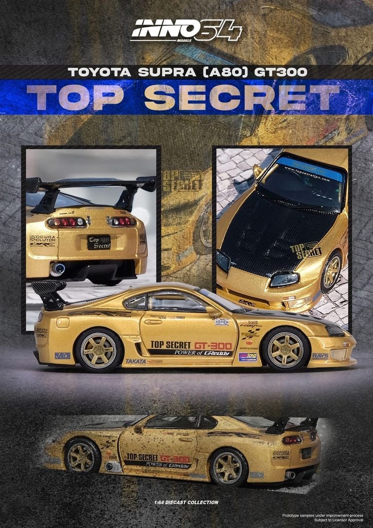 Inno64 Toyota Supra A80 GT300 Top Secret Gold 1/64 Die Cast