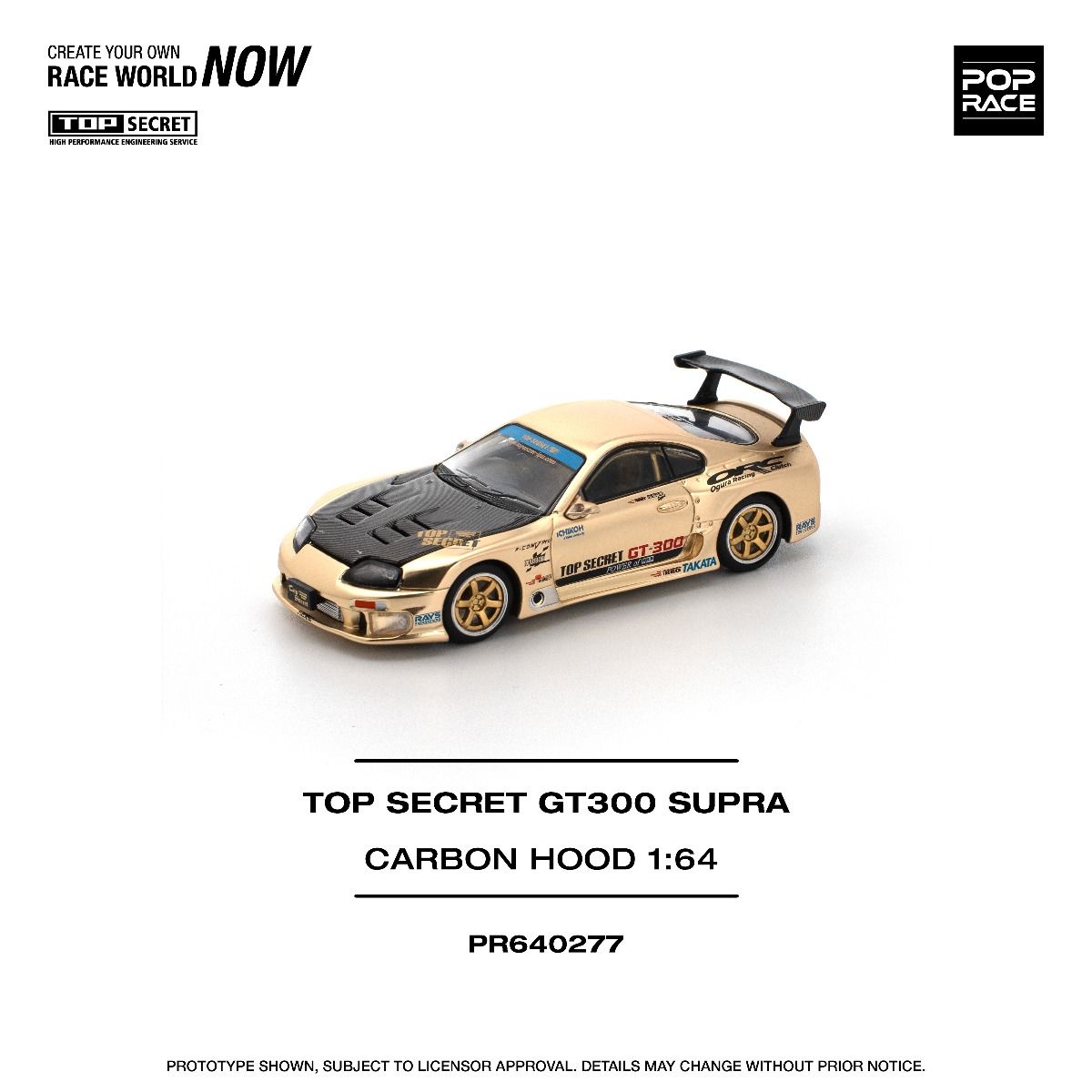 Pop Race Toyota Supra GT300 Top Secret Chrome Gold PR640277 1/64 Diecast