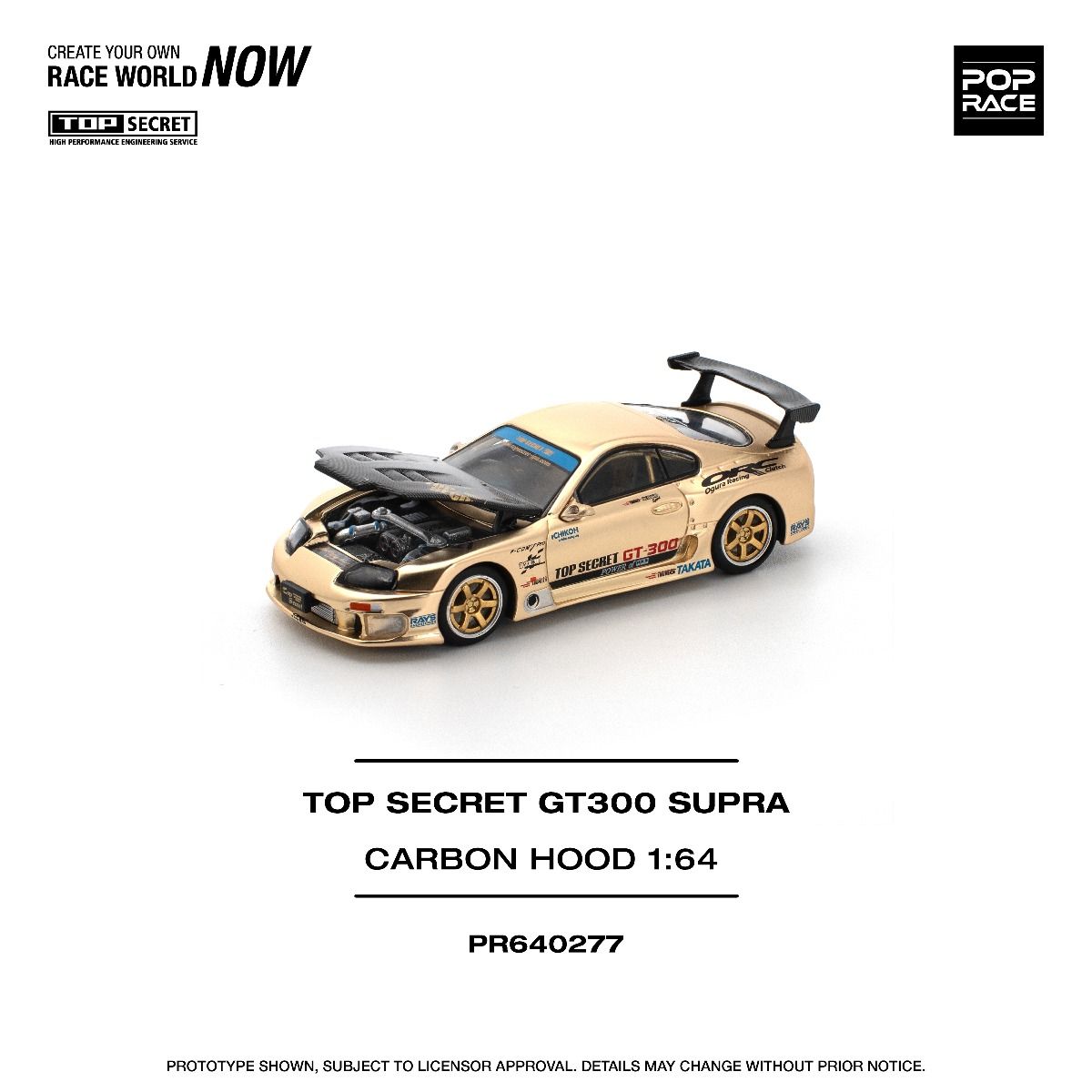 Pop Race Toyota Supra GT300 Top Secret Chrome Gold PR640277 1/64 Diecast